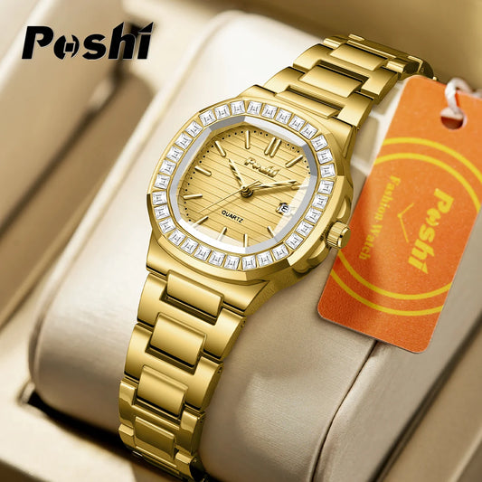 POSHI  montres à Quartz pour femmes cadran en cristal avec Date décontracté
