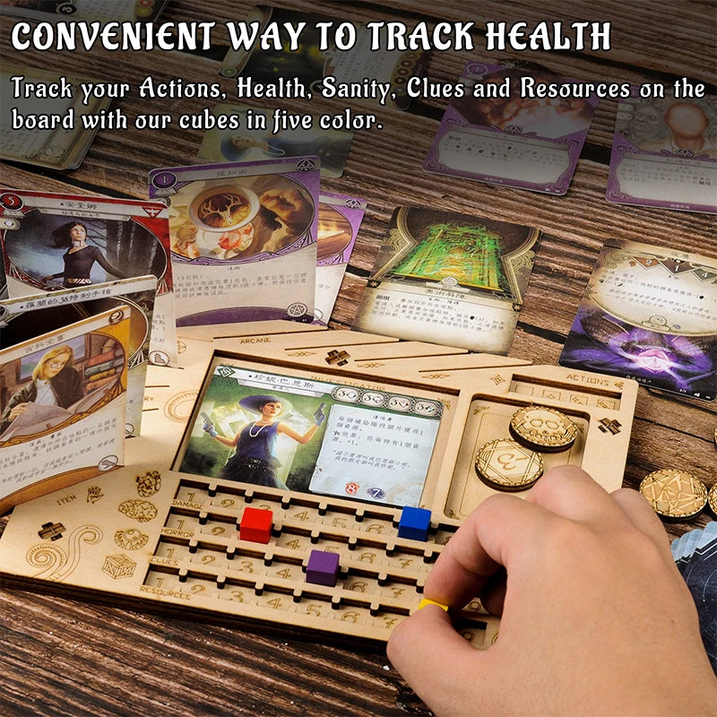 Tableau de bord d'enquêteur, ensemble de 2 panneaux d'organisation de joueurs, accessoires de jeu découpés au Laser en bois pour Arkham Horror LCG