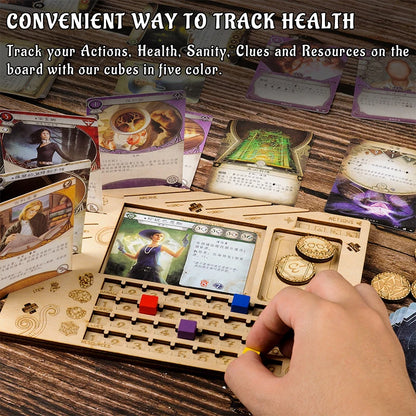 Tableau de bord d'enquêteur, ensemble de 2 panneaux d'organisation de joueurs, accessoires de jeu découpés au Laser en bois pour Arkham Horror LCG