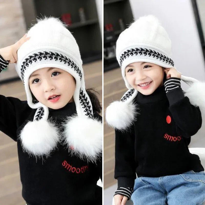 3-10 ans chapeau d'hiver nouveau épais chaud filles chapeau chaud tricoté enfants chapeaux oreille Protection chaude bébé chapeaux bonnets Bonnet
