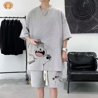 Survêtement d'été pour hommes, Streetwear de dessin animé japonais, Hip Hop Rock, décontracté, court imbibé cool, imprimé gaufré, ensemble 2 pièces, nouveau