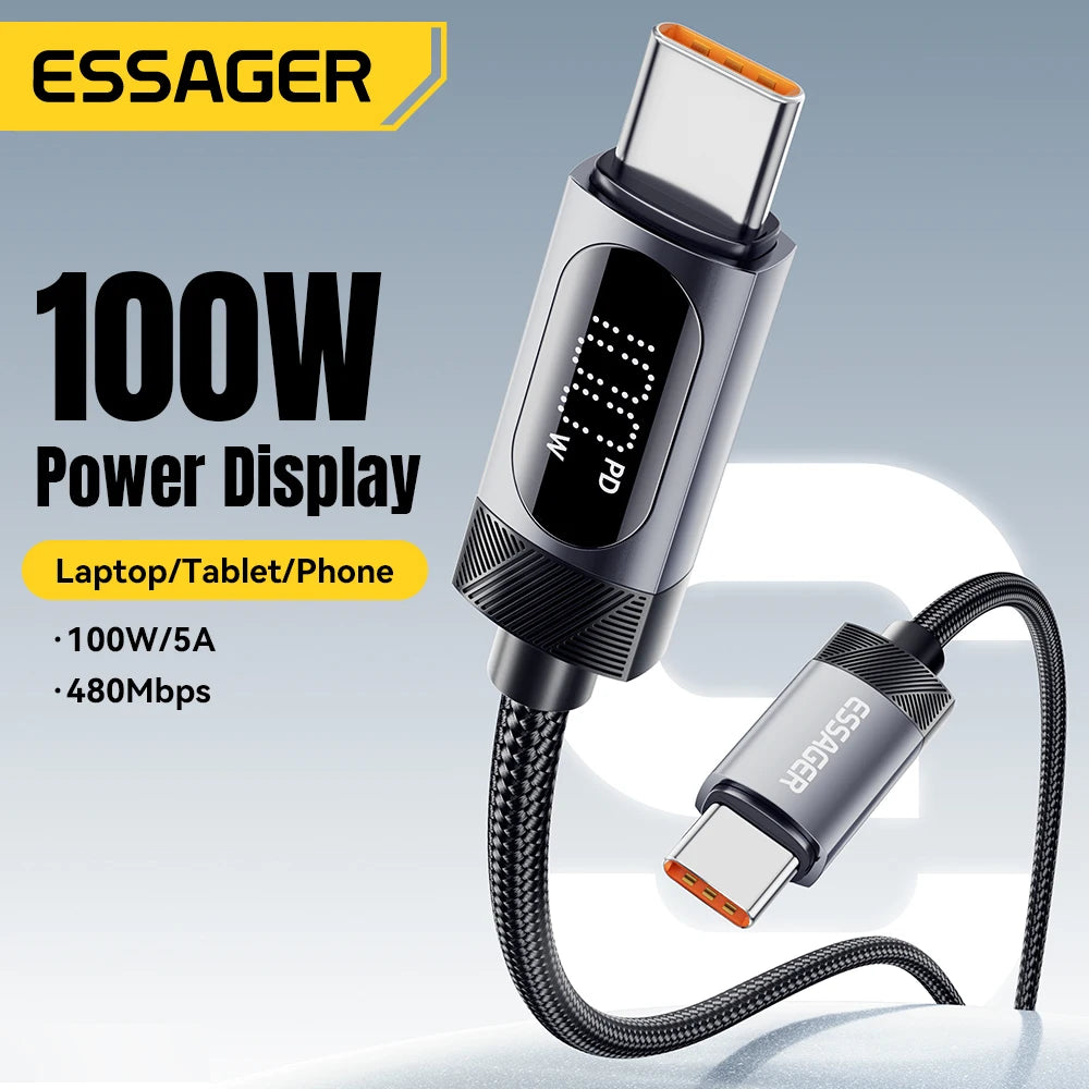 Câble USB de type C à affichage numérique, charge rapide PD 100W