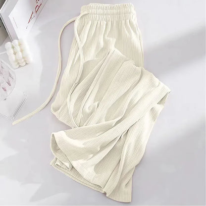 Pantalon droit en soie glacée pour femme, mode, taille haute, jambes larges, couleur unie, sensation d'affaissement, Baggy, décontracté, été