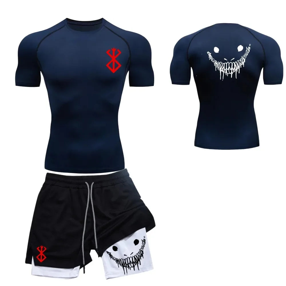Ensemble de fitness décontracté à la mode pour hommes, vêtements de sport à séchage rapide, shorts + chemise, ensemble 2 pièces, course à pied, entraînement, été