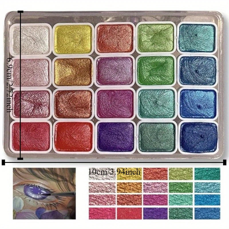 Ensemble d'aquarelle nacré de 20 couleurs, ensemble de peinture aquarelle métallique, scintillant, pour artistes, étudiants, amateurs