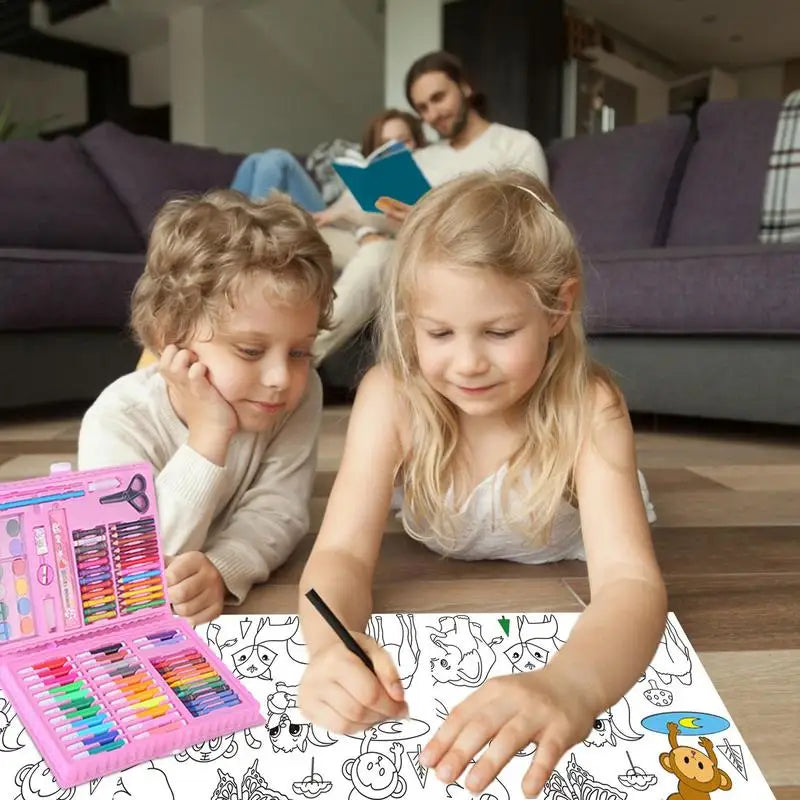 Ensemble de pinceaux de peinture graffiti pour enfants, stylo d'interconnexion, apprentissage d'art, boîte d'acquisition de papeterie, jouets pour enfants, rose, bleu, 86 pièces par ensemble