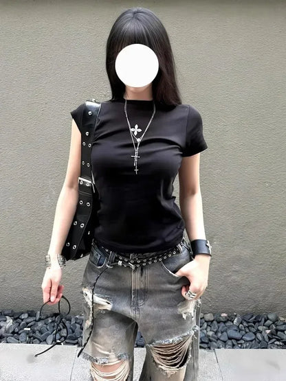 Jean déchiré délavé pour femmes, grande taille, gros mm, rétro américain, Spice Girl, pantalon ample à jambes larges, nouvelle collection été