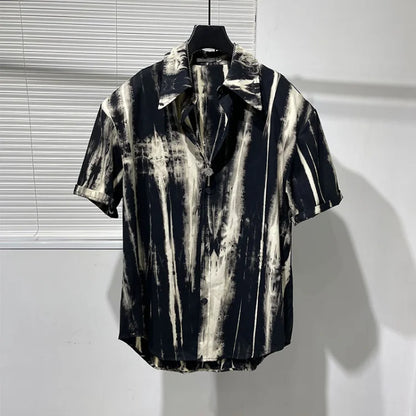 Chemise décontractée à manches courtes pour hommes, col à volants surdimensionné, impression de embaulourde, polyvalent, chic, style punk, été, nouveau, 2024