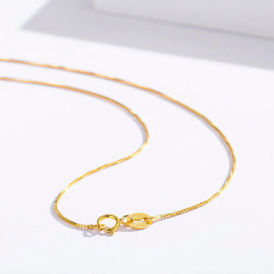 35 cm-80 cm Minuscule Réel 925 En Argent Sterling avec Or Couleur Mince Boîte Chaîne Collier Femmes Enfants Filles Mens Bijoux kolye collares