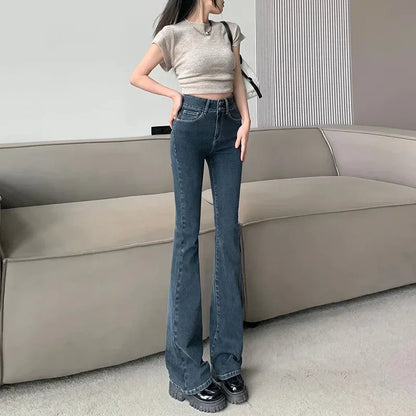 ZOENOVA-Jean baggy taille haute pour femme, pantalon évasé chic, bleu, gris, fer à cheval, Bootcut Denim Streetwear, vêtements Y2K, nouveau, 2023