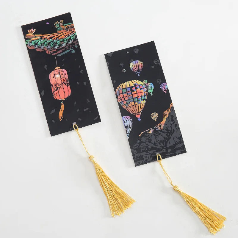 Marque-page à gratter pour scène de nuit de ville de renommée mondiale, 12 pièces, élimine le revêtement gris, peinture à la main, jouets amusants faits à la main pour enfants, marqueur de livre