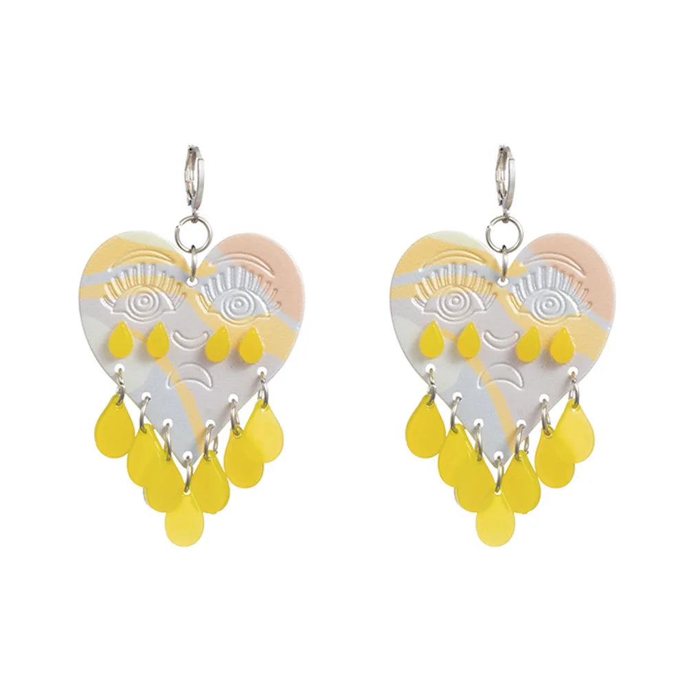 Boucles d'oreilles en acrylique JeTassel pour femmes, flammes européennes, gouttes, coeur, crâne, lame de chat, bijoux punk, gels de poisson, étoile
