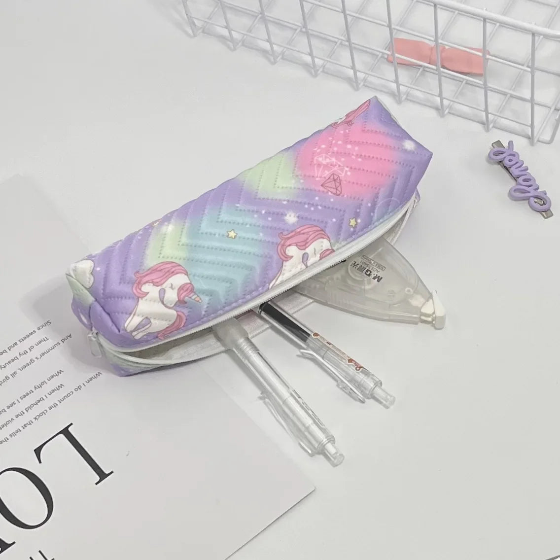 Sac à crayons dégradé licorne de rêve, 1 pièce, mignon, dessin animé, Oxford, papeterie Portable pour filles, lunettes, pochette cosmétique, fournitures scolaires Kawaii