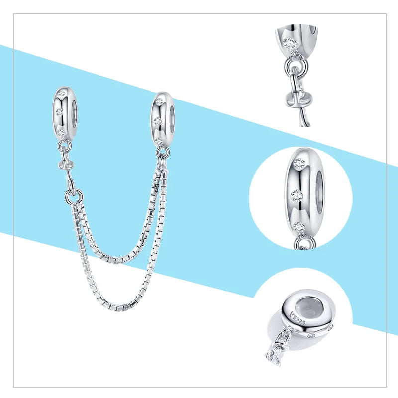 Meilleure vente 100% argent Sterling 925 la clé de coeur silicone sécurité chaîne breloque Wostu Original perles Bracelet bijoux CQC606