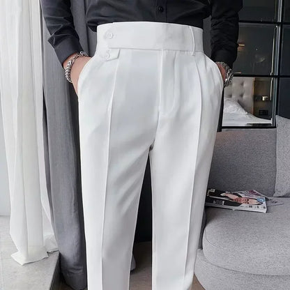 Hommes de haute qualité élégant mince robe pantalon Naples costume pantalon taille haute italien affaires formel pantalon Social Banquet mariage