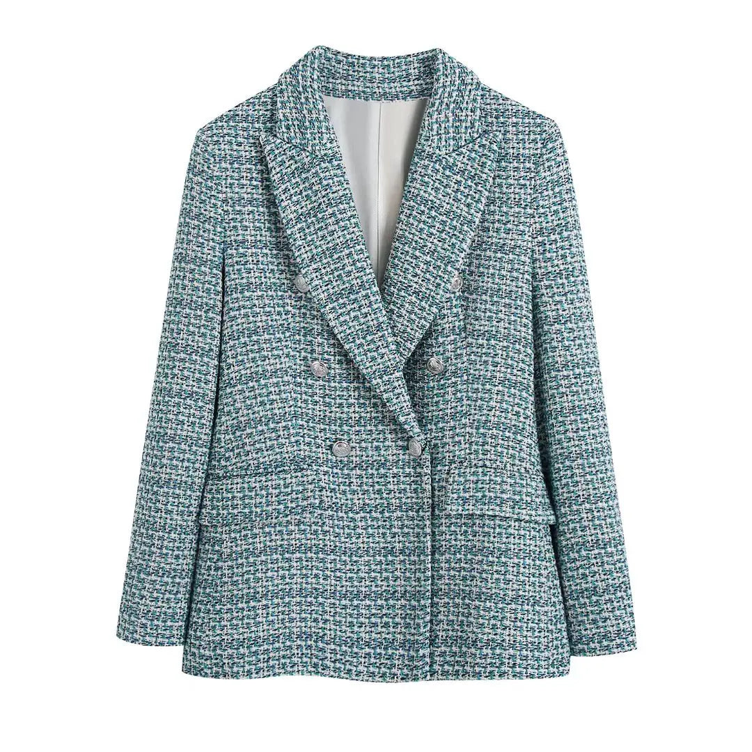 CNlalaxury-Blazer en tweed à double boutonnage pour femme, manteau de trajet avec poche, manches longues, décontracté, printemps, automne, 2024