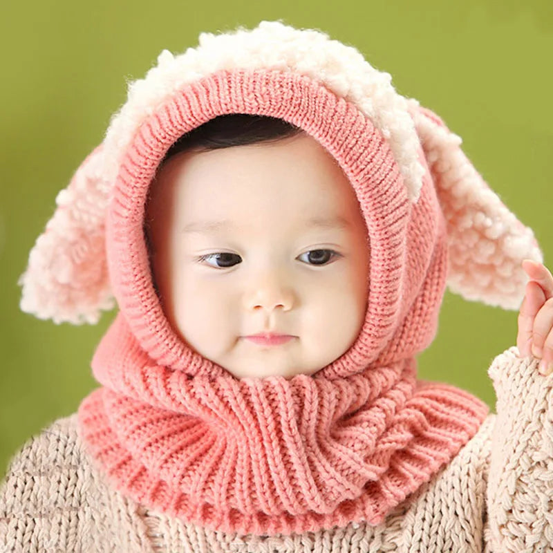 Chapeau écharpe en laine pour enfants coréens, chiot mignon d'hiver, chapeaux chauds pour bébés garçons et filles avec châle pour enfants de 6 à 36 mois