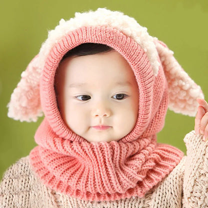 Chapeau écharpe en laine pour enfants coréens, chiot mignon d'hiver, chapeaux chauds pour bébés garçons et filles avec châle pour enfants de 6 à 36 mois