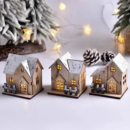 Lumière LED de noël maison en bois cabine lumineuse décorations de joyeux noël pour la maison bricolage ornements d'arbre de noël cadeaux pour enfants nouvel an