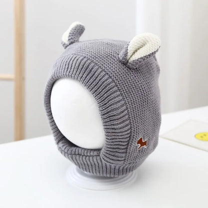 Bonnet en tricot avec oreilles de dessin animé pour bébé, bonnet à oreillettes pour bébé, document solide, épais, peluche, chaud, enfants, protection des oreilles, hiver, mignon