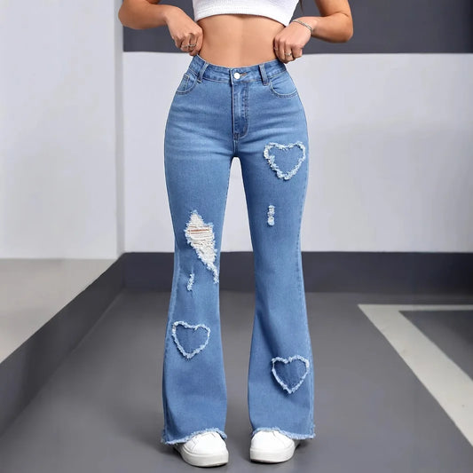 Denim pantalon évasé femmes trou jean botte coupe en détresse 2025 Streetwear taille haute Stretch lavé Vintage pleine longueur pantalon