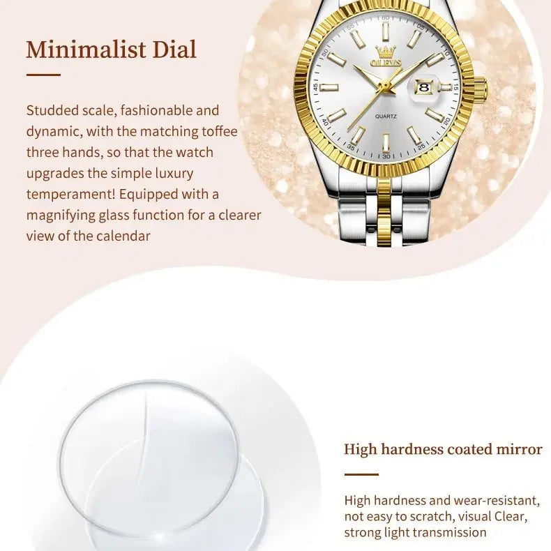 OLEVS-Montre à Quartz de Marque de Luxe pour Femme, en Acier Inoxydable, Étanche, Veilleuse, Élégante, d'Affaires, 5593