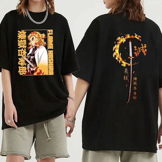 Nouveau Anime Rengoku Kyoujurou T-shirt unisexe à manches courtes col rond été motif décontracté impression T-shirt haut T-shirt
