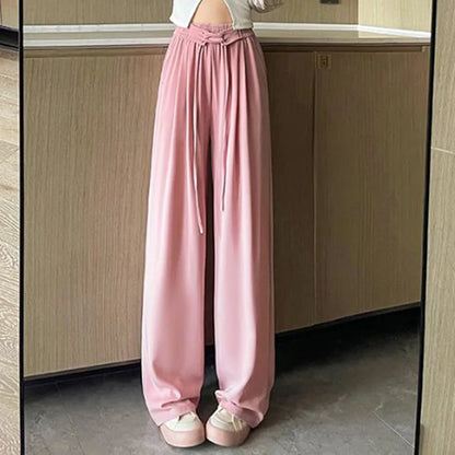 2025 printemps dame Chic taille haute costume pantalon femme coréenne à lacets jambe droite pantalon femmes couleur unie tout Match pantalon de travail