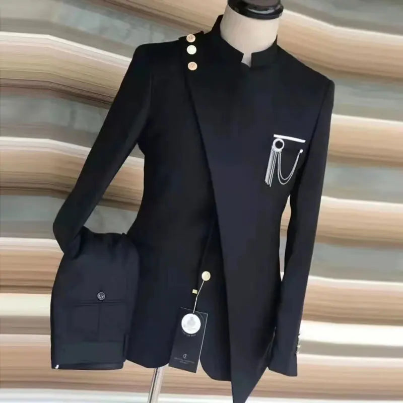 Costume européen et américain pour hommes, grande taille, col montant et col incliné, robe d'affaires, Banquet, Cocktail, robe d'hébergement, ensemble deux pièces