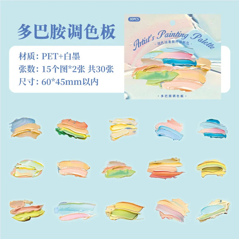 Mr. Paper, 30 pièces, paquet d'autocollants sur le thème de la Palette de couleurs de peinture à l'huile,