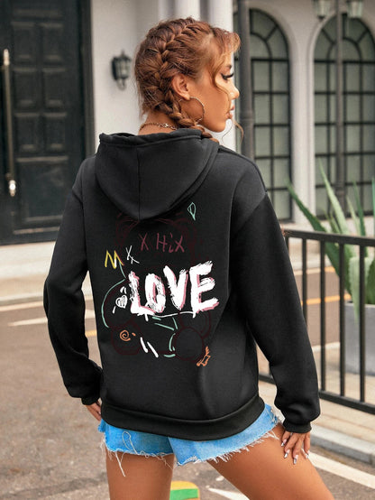 Graffiti ligne ours Simple imprimé femme à capuche Harajuku s-xxl sweat mode décontracté rue à capuche automne chaud Streetwear femmes