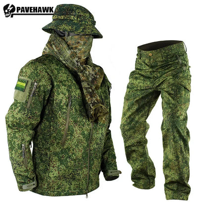 Ensemble d'entraînement imperméable et coupe-vent pour hommes, peau de requin, coque souple, vêtements de camouflage russe, veste tactique à séchage rapide, costume pantalon Cargo