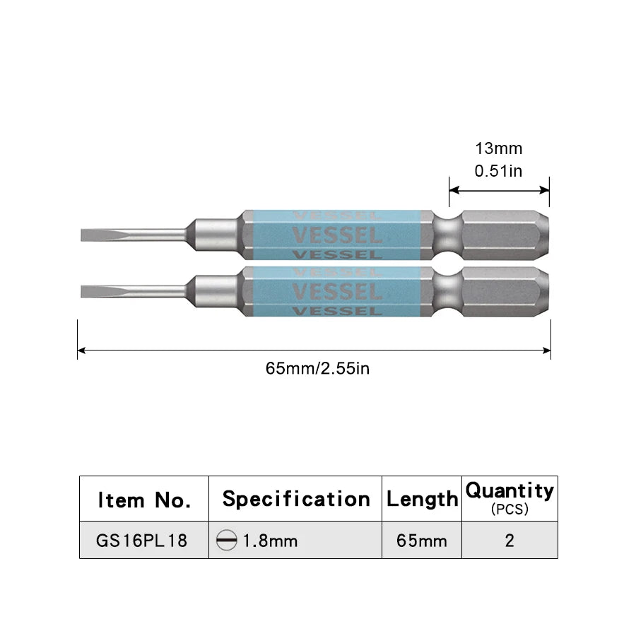 VESSEL-Jeu d'embouts de tournevis pour Phillips et vis à fente, embout magnétique à tête unique, accessoires pour outils à main, série NO.GS16