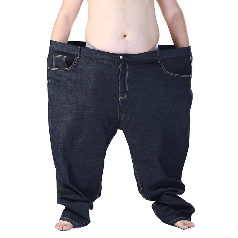 Jean en Denim extensible pour homme, pantalon Extra Large de grande taille, bleu, noir, élastique, de marque
