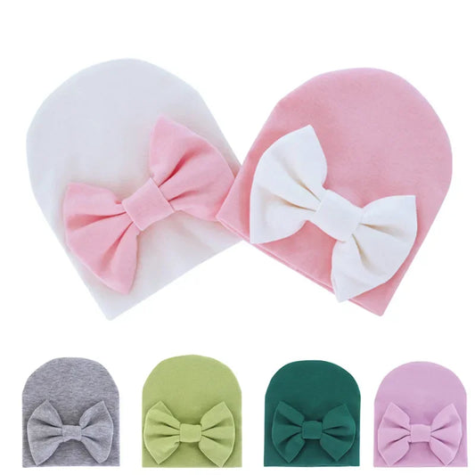 Chapeau avec nœud en coton pour bébé fille, casquette chaude pour nouveau-né, bonnet pour bébé, accessoires solides, 2020