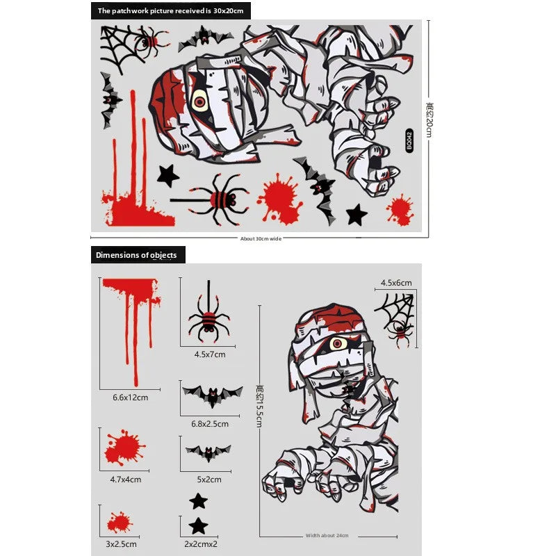 Autocollants de fenêtre électrostatiques pour vitrine en verre d'halloween, décoration de scène fantôme Zombies citrouille araignées, décoration de fête d'halloween