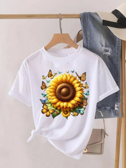 Tendance fleur Style mignon à manches courtes femmes imprimer femme chemise mode vêtements graphiques T-shirts vêtements dame t-shirt décontracté