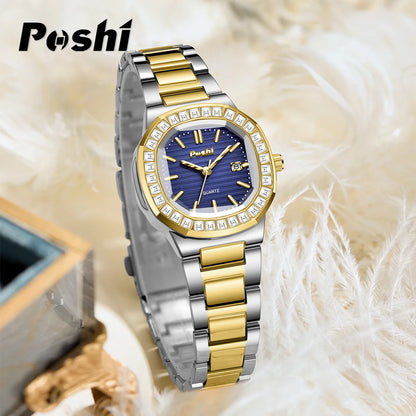 POSHI  montres à Quartz pour femmes cadran en cristal avec Date décontracté