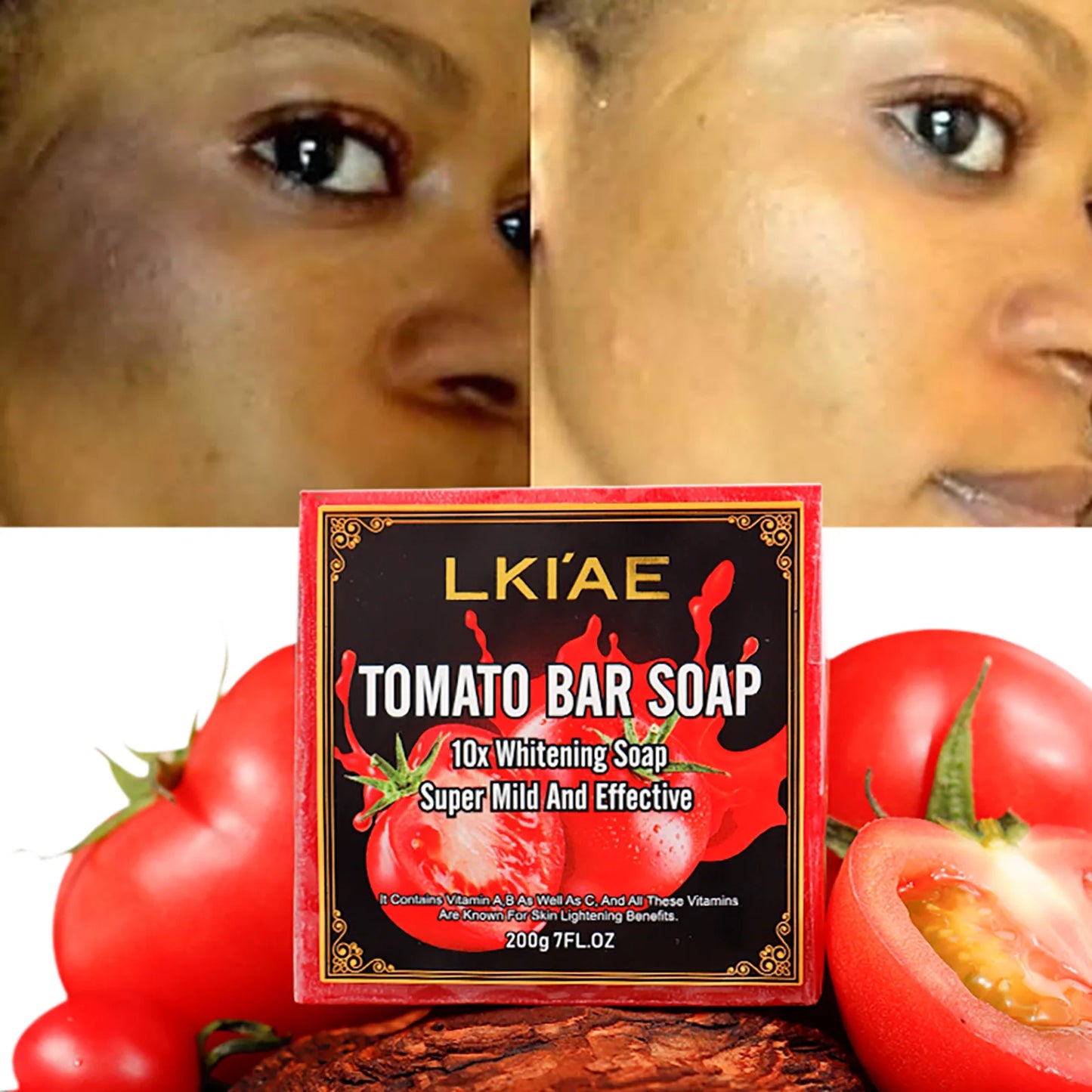 AILKE Barre de savon au tomate biologique, éclaircissante pour la peau, nettoie en profondeur, exfolie, élimine les taches foncées, hydratante, pour le visage et le corps