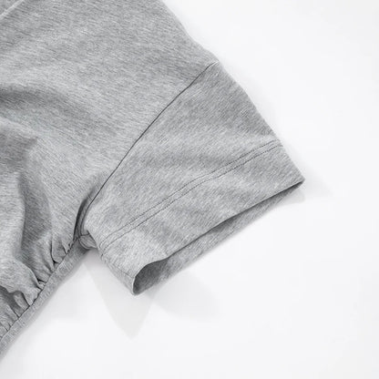 CUTENOVA femmes taille mince conception col en v couleur unie à manches courtes T-Shirt Sexy rétrécissement haut plissé mode polyvalent haut décontracté