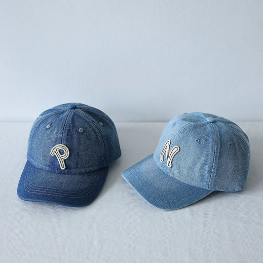 Chapeau de Baseball en Denim avec Lettres Brodées pour Garçon et Fille, Casquette à Visière, Couleur Unie, Protection Solaire, en Coton, Décontracté, pour Enfant, Nouvelle Collection
