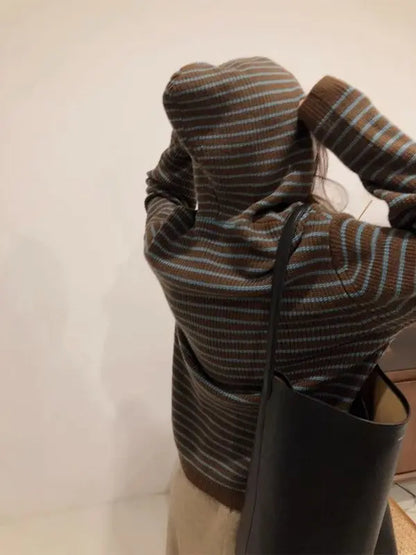2025 nouveaux hauts large décontracté coréen à capuche rayé mode pull vêtements chauds femmes automne et hiver à capuche