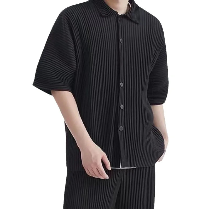 Chemise Plissée à Manches Courtes pour Homme, Cardigan Décontracté, Section Fine, Printemps Été 2024