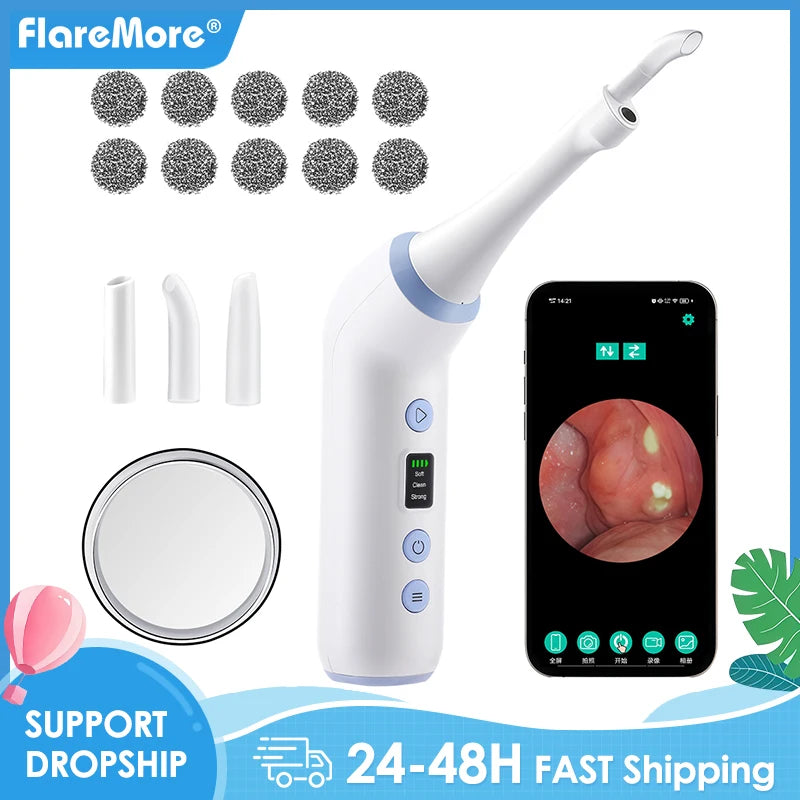 Dissolvant visuel électrique de pierre d'amygdale Kit d'élimination de pierre d'amygdale vide avec seringue d'irrigation aspiration instantanée pierre d'amygdale Remova