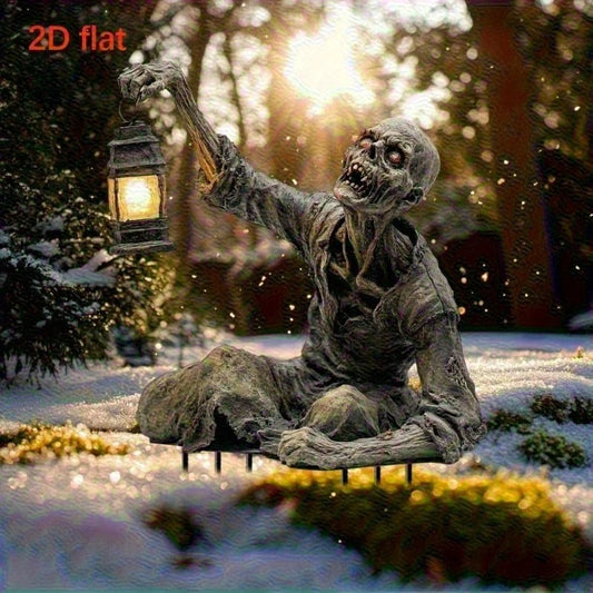 Lanterne d'halloween de terreur Zombie, ornement effrayant 2D en acrylique, prise de terre de jardin, ornement de maison, jardin extérieur, bricolage, cadeau de décoration