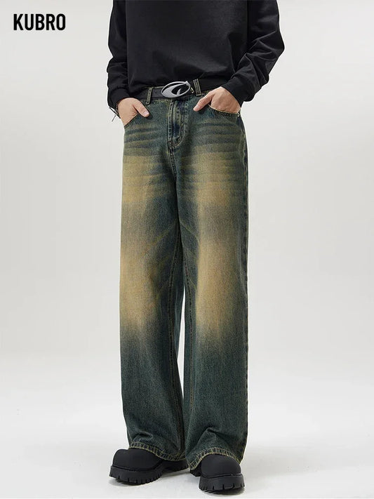 Jean droit Baggy pour hommes, 4 couleurs, Vintage, détresse, mode coréenne, pantalon en Denim, Streetwear, automne