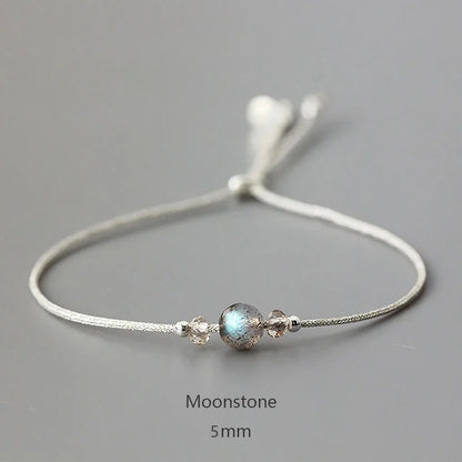 Bracelet en pierre de lune fait à la main, corde fine avec cristal naturel, perles en argent Sterling 925, Bracelets personnalisés pour femmes