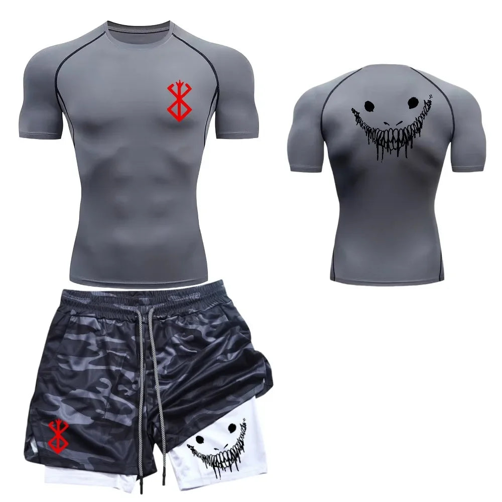 Ensemble de fitness décontracté à la mode pour hommes, vêtements de sport à séchage rapide, shorts + chemise, ensemble 2 pièces, course à pied, entraînement, été