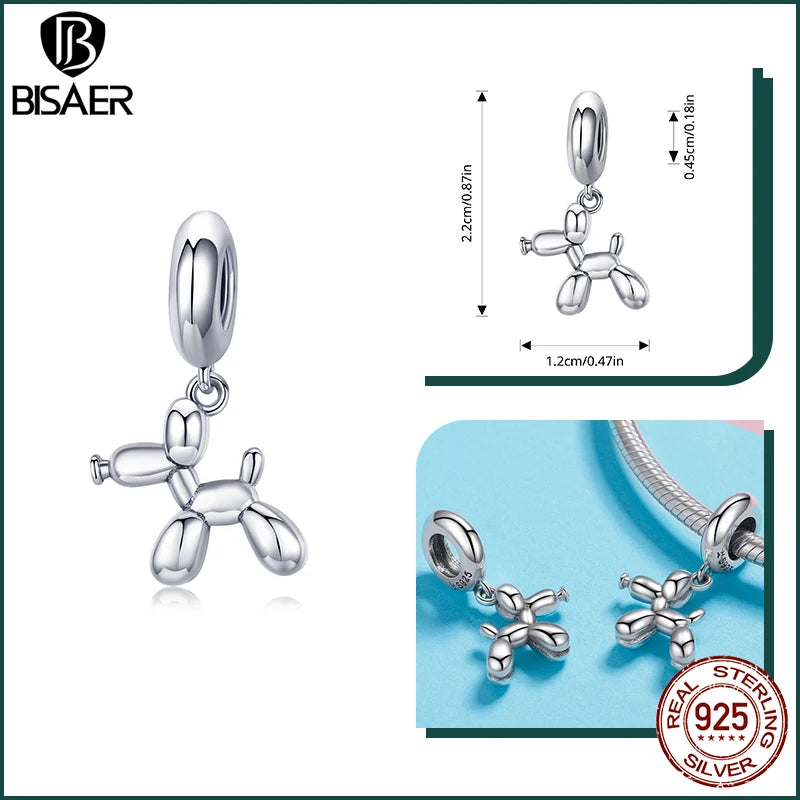 BISAER 925 en argent Sterling mignon chien breloque perle teckel animal de compagnie pendentif platine plaqué ajustement femmes Bracelet à bricoler soi-même bijoux fins