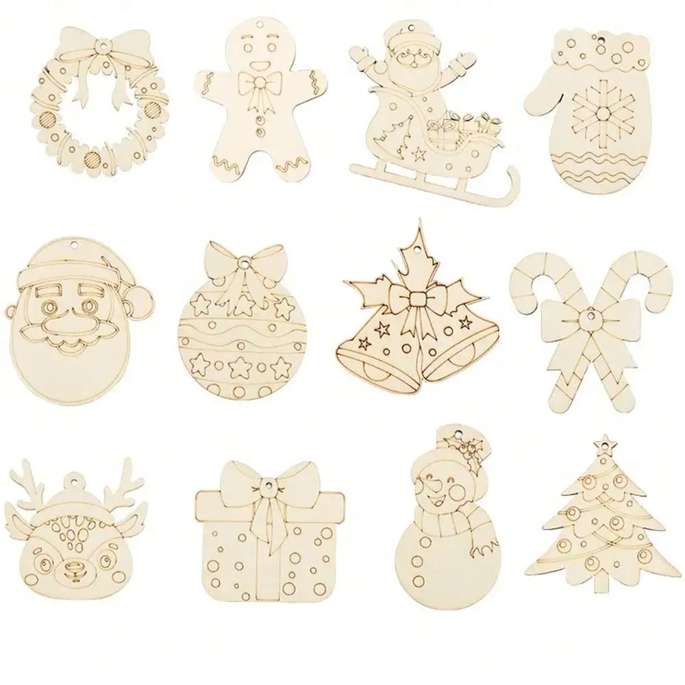 Ornements de confrontation d'arbre de Noël multi-styles, découpes artisanales en bois vierges pour la décoration d'intérieur de bricolage